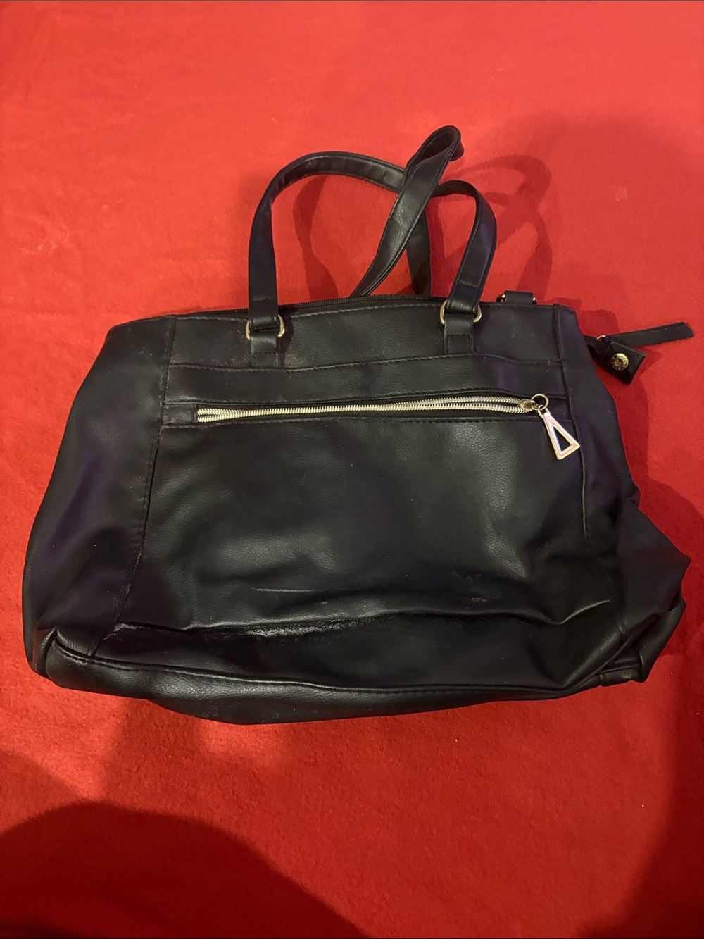 Black Tote Handbag with Front Zip Pocket